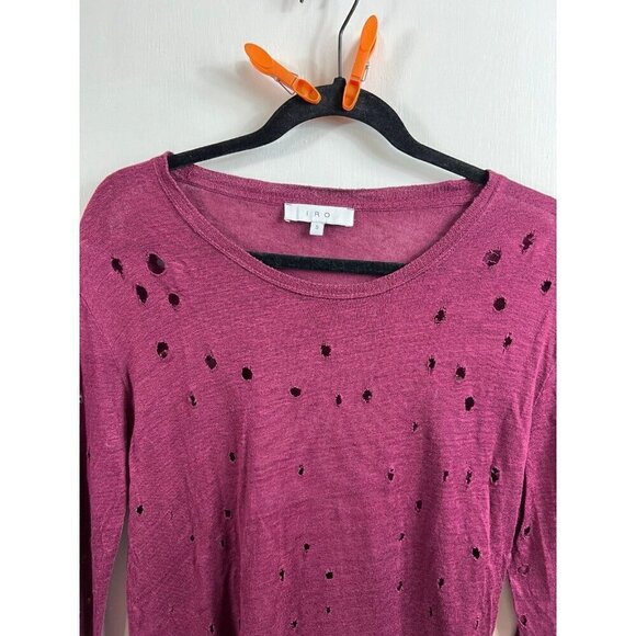 Iro Marvina Shirt Red Burgundy Distressed Linen Knit Long Sleeve Top - Picture 3 of 8